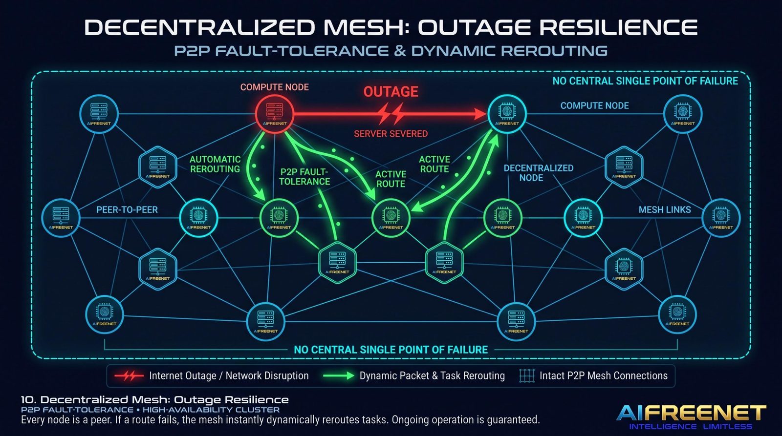 Grafik: Decentralized Mesh – Outage Resilience